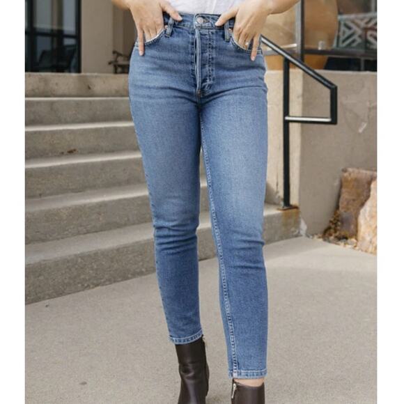 RE/DONE Comfort Stretch High Rise Ankle Jeans Mid 90s Blue Wash Women's 29